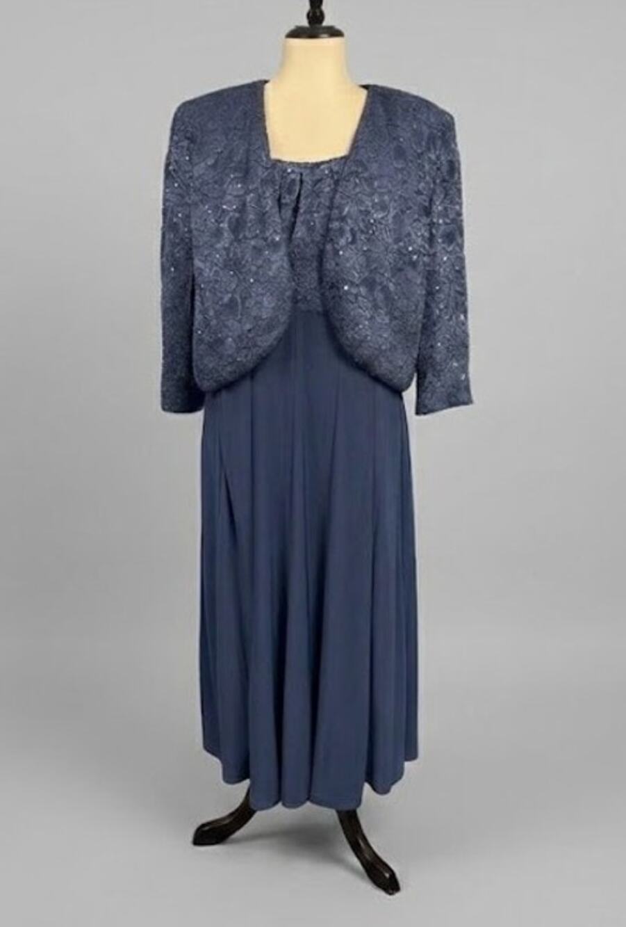 R&M Richards 18W Navy Blue Sequin Dress Bolero Jacket Set Mother of Bride Evenin